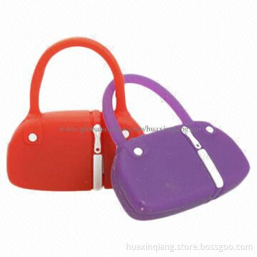 Bag Shape USB Drives, 128MB to 32GB Capacity, Logo Design, Soft PVC Material, 5-year Warranty/USB2.0